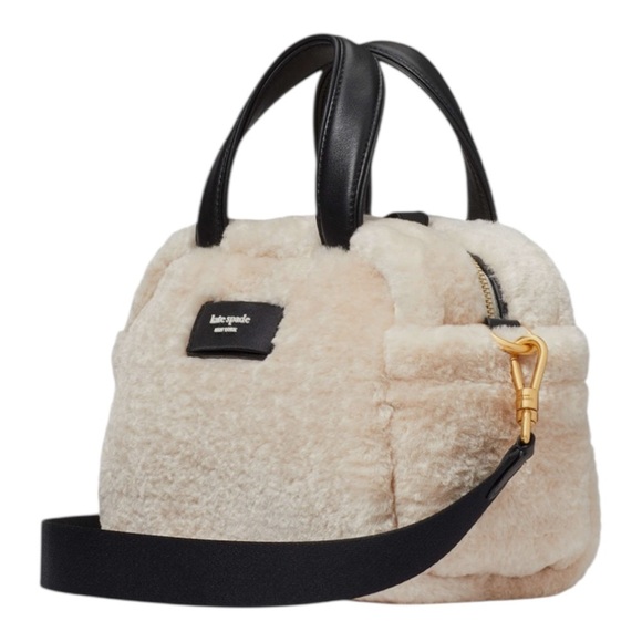 Kate Spade Apres Chic Faux Shearling Small Satchel Crossbody ~NWT~ Natural - Picture 4 of 8